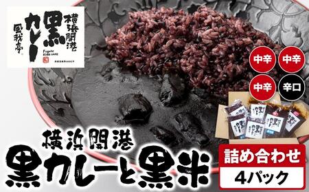 風我亭の横浜開港黒カレーと黒米の詰め合わせ　4パック【中辛3個、辛口1個】 AMK0003VC06