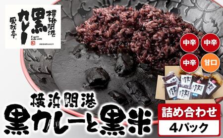 風我亭の横浜開港黒カレーと黒米の詰め合わせ　4パック【中辛3個、甘口1個】 AMK0003VC07