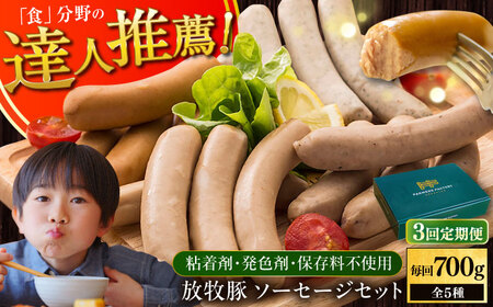 【全3回定期便】【結着剤・発色剤・保存料不使用】 放牧豚 ソーセージ5種セット 無添加 無塩せき [AXBA023]