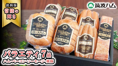 筑波ハム バラエティ ブロック 7品 ( ハム ベーコン ソーセージ 焼豚 ) 『常陸の輝き』 茨城県産 ブランド豚 銘柄豚 ( 茨城県共通返礼品 )  [EN005sa]