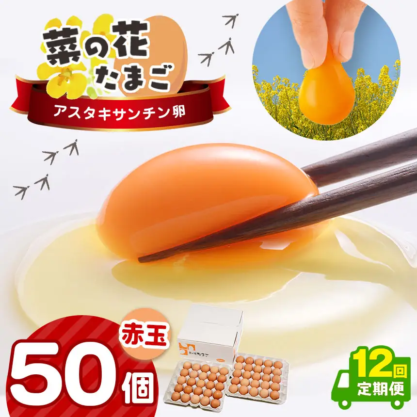 【全12回 定期便】赤玉アスタキサンチン卵 50個｜たまご 玉子 菜の花エッグ 自社農場 定期便 すぐ発送 常温 抗酸化 健康 新鮮 卵かけご飯 ギフト 君津養鶏場直送｜千葉県 君津市