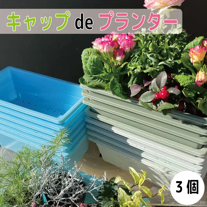 プランター 3個 （色指定不可） ペットボトル キャップ おしゃれ ガーデン 長方形 園芸 野菜 果物 花 かわいい オアシス サイズ ハウス 雑貨 リサイクル スタンド 徳島 キャップdeプランター 