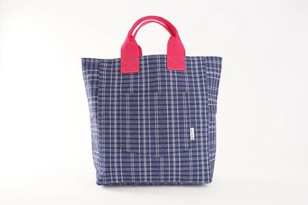 【カラー：マゼンダ×紺格子】カラフル阿波しじら織トート（大）