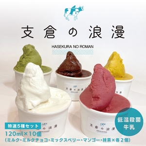 支倉の浪漫 ジェラート【ミルク・ミルクチョコ・ミックスベリー・マンゴー・抹茶 各2個】特選バラエティーセット (120mlカップ 計10個入り)｜宮城県 大郷町 アイス スイーツ 牧場 牛乳 イタリアンジェラート デザート アイスクリーム カップジェラート ジェラート [0231]