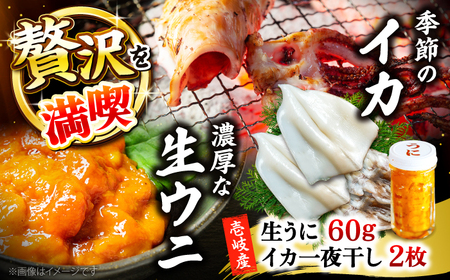 【お中元】季節のイカ一夜干し2枚＋生ウニ60g 《壱岐市》【合同会社塚元】 [JDR025] ウニ イカ セット