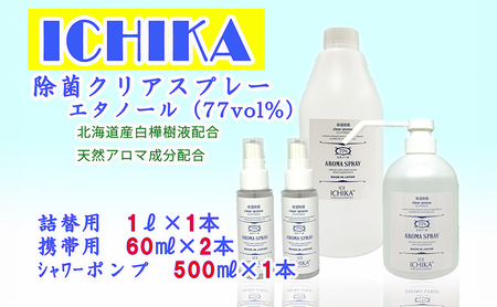 【エタノール77％】除菌 クリアスプレーボトル セット アロマ 北海道 芦別市 ICELLEAP