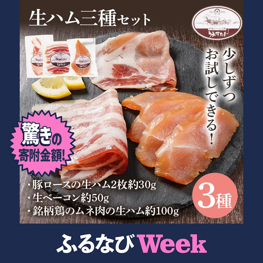 【ふるなびWEEK対象】生ハム三種セット 生ハム うえすたん セット 食べ比べ 詰め合わせ 福岡県 志免町