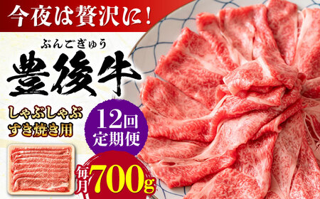 【全12回定期便】おおいた豊後牛 しゃぶしゃぶすき焼き用 (肩ロース・肩バラ・モモ)700g 日田市 黒毛和牛 牛肉 豊後牛 しゃぶしゃぶ すき焼き [AREI070]