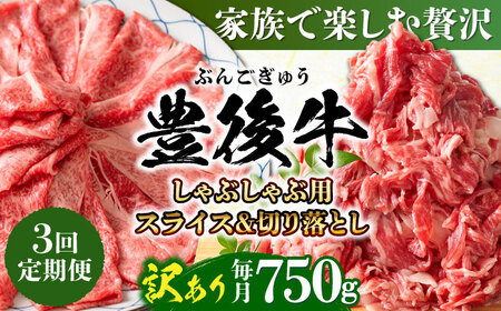 【全3回定期便】【訳あり】おおいた豊後牛 しゃぶしゃぶすき焼き セット(スライス・切り落とし) 750g  しゃぶしゃぶすき焼き 訳あり 豊後牛 しゃぶしゃぶ すき焼き 牛肉[AREI077]