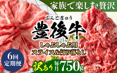 【全6回定期便】【訳あり】おおいた豊後牛 しゃぶしゃぶすき焼き セット(スライス・切り落とし)750g しゃぶしゃぶすき焼き 訳あり 豊後牛 しゃぶしゃぶ すき焼き 牛肉 [AREI078]