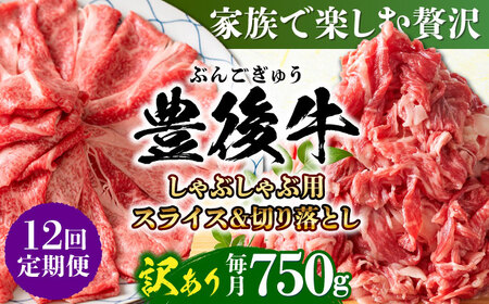 【全12回定期便】【訳あり】おおいた豊後牛 しゃぶしゃぶすき焼き セット(スライス・切り落とし)750g しゃぶしゃぶすき焼き 訳あり 豊後牛 しゃぶしゃぶ すき焼き 牛肉 [AREI079]