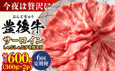 【全6回定期便】【厳選部位】おおいた豊後牛 サーロイン しゃぶしゃぶすき焼き用 600g(300g×2P) 日田市 黒毛和牛 サーロイン 牛肉 豊後牛 しゃぶしゃぶ すき焼き[AREI087]