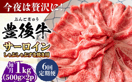 【全6回定期便】【厳選部位】おおいた豊後牛 サーロイン しゃぶしゃぶすき焼き用 1kg (500g×2P) 日田市 黒毛和牛 サーロイン 牛肉 豊後牛 しゃぶしゃぶ すき焼き[AREI090]
