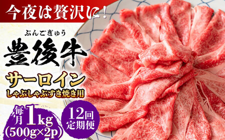 【全12回定期便】【厳選部位】おおいた豊後牛 サーロイン しゃぶしゃぶすき焼き用 1kg (500g×2P) 日田市 黒毛和牛 サーロイン 牛肉 豊後牛 しゃぶしゃぶ すき焼き[AREI091]