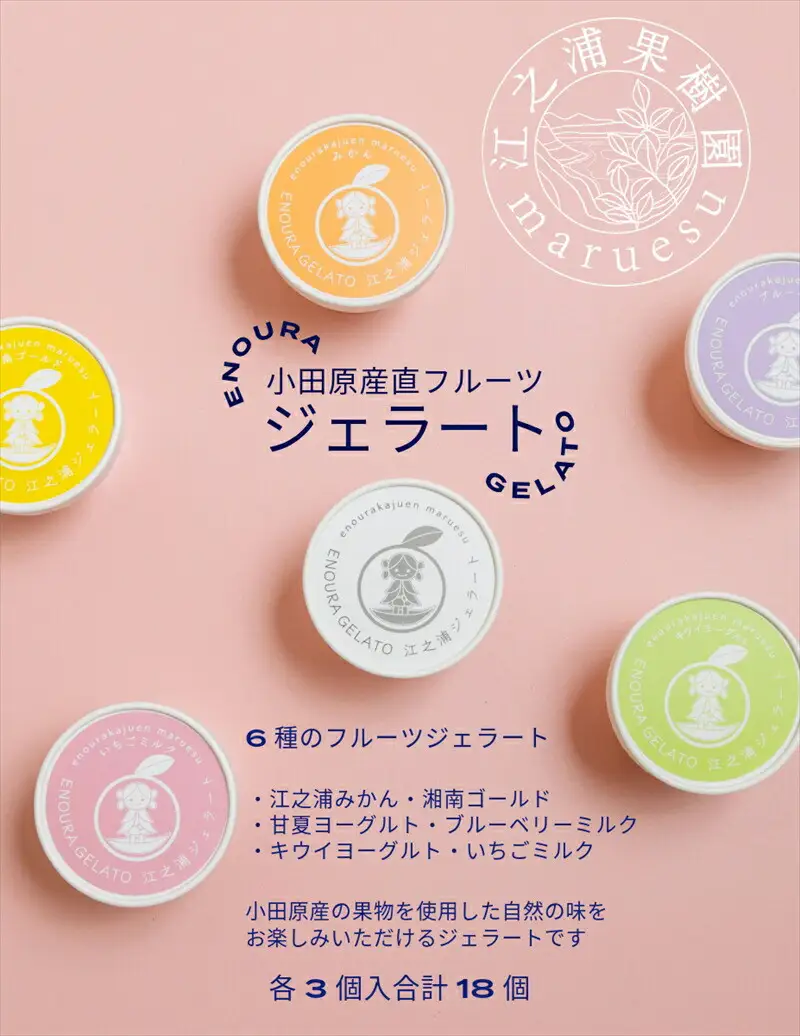 小田原産江之浦ジェラート６種（みかん、湘南ゴールド、ブルーベリーミルク、いちごミルク、キウイヨーグルト、甘夏ヨーグルト）120mlカップ各３個合計１８個【ジェラート ジェラート 神奈川県 小田原市 】