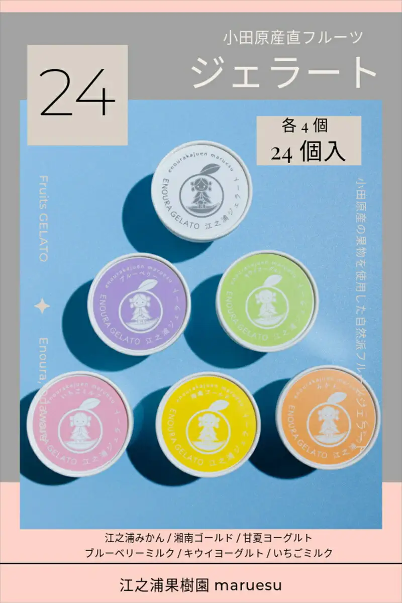 小田原産江之浦ジェラート６種（みかん、湘南ゴールド、ブルーベリーミルク、いちごミルク、キウイヨーグルト、甘夏ヨーグルト）120mlカップ各４個合計２４個【ジェラート ジェラート 神奈川県 小田原市 】