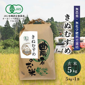 有機JAS 米 令和7年産 有機栽培 きぬむすめ 玄米 5kg[ お米 オコメ 無農薬 無化学肥料 有機 JAS 有機農業 農産物 ]