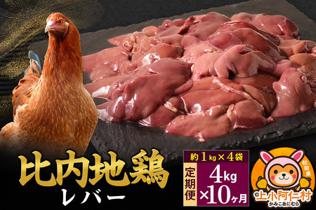 【定期便10ヶ月】比内地鶏 レバー 4kg(1kg×4袋) 4kg 国産 冷凍 鶏肉 鳥肉 とり肉