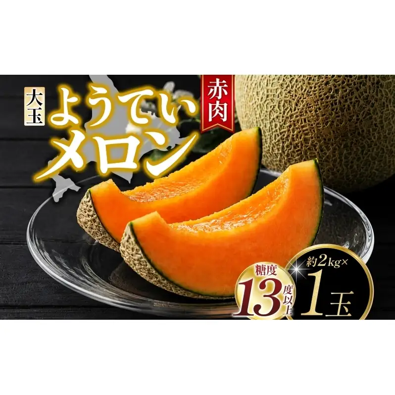 北海道 赤肉メロン 大玉 約2kg 1玉 メロン 赤肉 果物 フルーツ 甘い 完熟 スイーツ デザート 産直 国産 贈答品 お祝いギフト羊蹄山 JAようてい