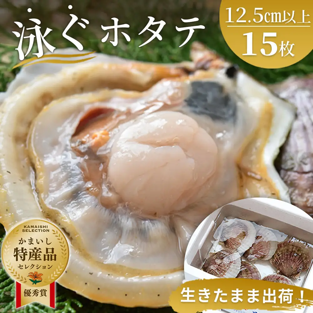 fn-39-025 泳ぐホタテ (12.5cm以上) 15枚 ヤマキイチ商店 刺身 海鮮 貝
