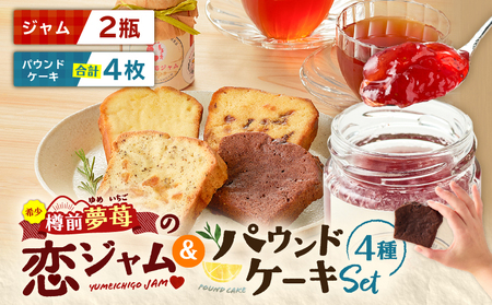 希少 ！ 夢 苺 の 恋ジャム 2瓶 と パウンドケーキ 4個 セット T070-003 加工食品 スイーツ お菓子