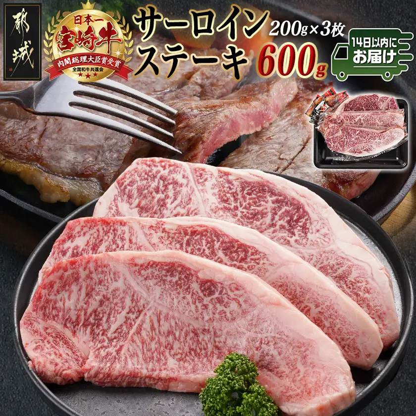 宮崎牛サーロインステーキ(200g×3枚)≪みやこんじょ快速便≫〔26-N401-R〕_(都城市) 宮崎県産宮崎牛 サーロインステーキ 200g 3枚 牛肉 ステーキ サーロイン