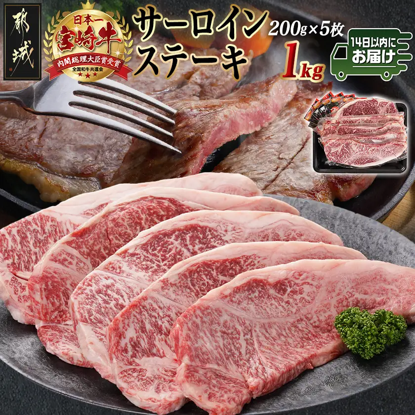 宮崎牛サーロインステーキ(200g×5枚)≪みやこんじょ快速便≫〔38-N402-R〕_(都城市) 宮崎県産宮崎牛 サーロインステーキ 200g 5枚 牛肉 ステーキ サーロイン