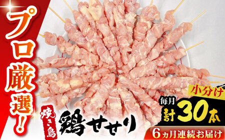 【6回定期便】九州産 焼き鳥セット 鶏せせり 30本 / やきとり ヤキトリ 焼鳥 串セット 国産 冷凍 小分け / 南島原市 / ふるさと企画[SBA088]
