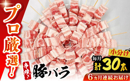 【6回定期便】国産 焼き鳥セット 豚バラ 30本 / やきとり ヤキトリ 焼鳥 串セット 国産 冷凍 小分け / 南島原市 / ふるさと企画[SBA091]