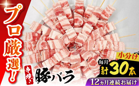 【12回定期便】国産 焼き鳥セット 豚バラ 30本 / やきとり ヤキトリ 焼鳥 串セット 国産 冷凍 小分け / 南島原市 / ふるさと企画[SBA092]