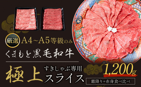 黒毛和牛 A4～A5等級 霜降り  赤身 すき焼き しゃぶしゃぶ スライス A4 A5 1200g すきやき肉 先行予約 牛肉 冷凍 くまもと黒毛和牛 《30日以内に出荷予定(土日祝除く)》 個別 取分け 小分け 個包装 1kg 以上 1.2kg 赤身 霜降り