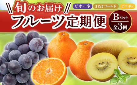 【フルーツ定期便 3回】 《ピオーネからスタート》 Bセット ピオーネ 約1.2kg さぬきゴールド 約2.7kg デコポン 約5kg ぶどう キウイ キウイフルーツ みかん 柑橘 旬 果物 国産 香川県 フルーツ定期便 F5J-794