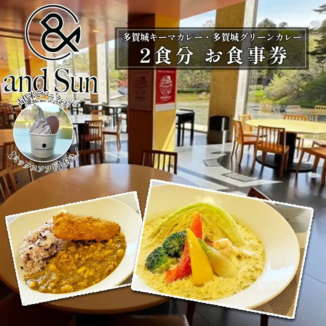 多賀城キーマカレー・多賀城グリーンカレー 古代米とバニラミックスソフトクリーム付　お食事券　【04209-0255】