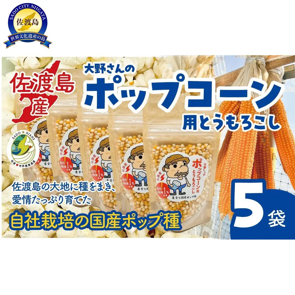 佐渡島産 大野さんのポップコーン用とうもろこし（180g×5袋入）