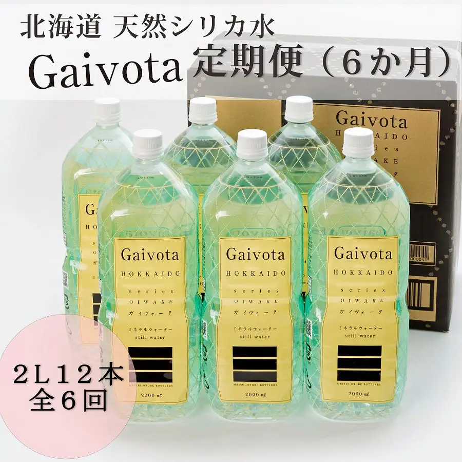 ＜定期便　Gaivota2箱（2L×12本）×６回＞北のハイグレード食品 天然シリカ水 シリカ水 ミネラルウォーター シリカウォーター 軟水  北海道 乙部町 天然水 美容 ケイ素 無添加  シリカ ガイヴォータ 美肌 ミネラル リピーター 6か月 備蓄 災害用 非常用