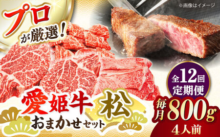【全12回 定期便 】「愛姫牛」店主におまかせ旬セット【松】800g（4人前） 牛肉 お肉 ステーキ 国産 肉 焼肉 グルメ 送料無料 お取り寄せ [AGCC063] 