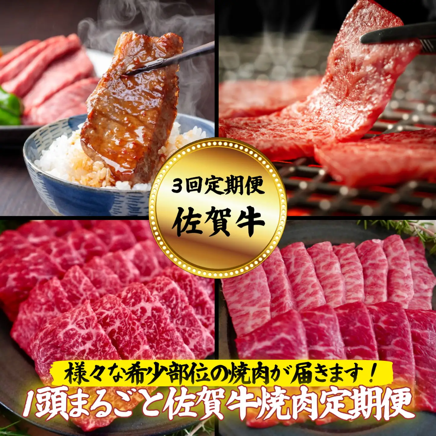 【定期便3回】【牧場直送】1頭まるごと佐賀牛焼肉定期便：B500-014