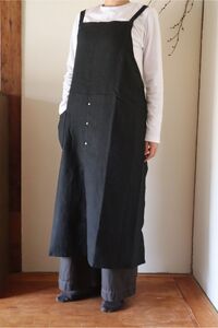 すりっとエプロン・long Fu-ra 【カラー：ブラック】エプロン 手作り ハンドメイド 33-011