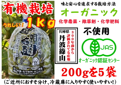 【令和8年10月中旬頃から11月上旬頃発送予定】日本遺産 丹波篠山市 JAS有機栽培 オーガニック黒枝豆（200ｇ×5袋）DRM002