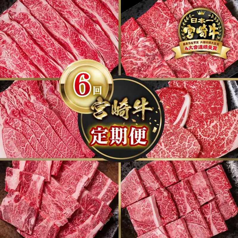 2月発送開始【定期便】宮崎牛 6回定期便 焼肉 すき焼き ステーキ ブランド牛 A４～A5等級 内閣総理大臣賞4連覇＜58-46a＞Y