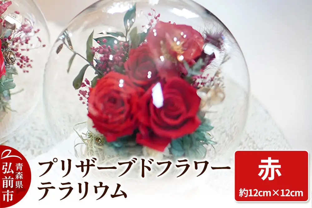 プリザーブドフラワー テラリウム【赤】約12cm×約12cm 1個