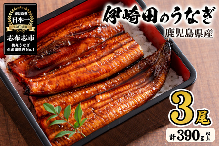 【数量限定】鹿児島県産 伊崎田のうなぎ蒲焼 ＜130g以上＞× 3尾(計390g以上) 鰻 うなぎ ウナギ 蒲焼き 3尾 国産 九州産 鹿児島県産 冷凍 おつまみ 鰻重 うな丼 a8-077
