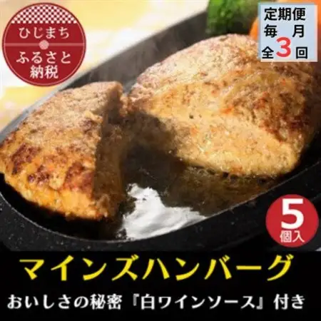 【毎月定期便】【全国テレビで絶賛】マインズハンバーグ(5個セット)全3回_肉 ハンバーグ 牛肉   定期便 定期便  _【配送不可地域：離島】【4064189】