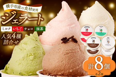 ジェラート詰合せ 人気フレーバーセット（ミルク・イチゴ・チョコ・抹茶）約100g×8個（各種2個ずつ）