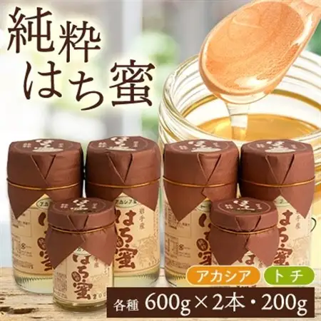 天然ハチミツ2種類6個セット(アカシア600g×2、200g×1、トチ600g×2、200g×1)_はちみつはちみつはちみつはちみつはちみつ_【配送不可地域：離島・沖縄県】【1034000】