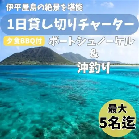 【貸し切りプラン】1日チャーター欲張りプラン(シュノーケリング、沖釣り、夕食BBQ付き)【1524033】