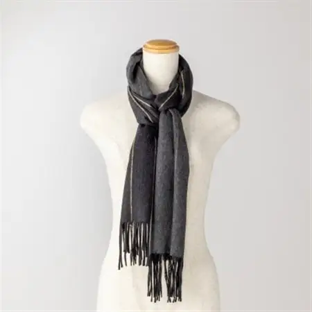 ペンシルストライプ　カシミヤ100%マフラー　(ブラック・キャメル×ミディアムグレ-)_装飾品・工芸品 マフラー・手袋 服飾小物 _【1593314】