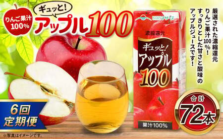 【6か月連続定期便】アップル100 200ml×12本×6回 合計72本 合計14.4L 厳選 りんご 果汁 100% 濃縮還元 林檎 ジュース リンゴジュース 常温 飲料 熊本県 らくのうマザーズ