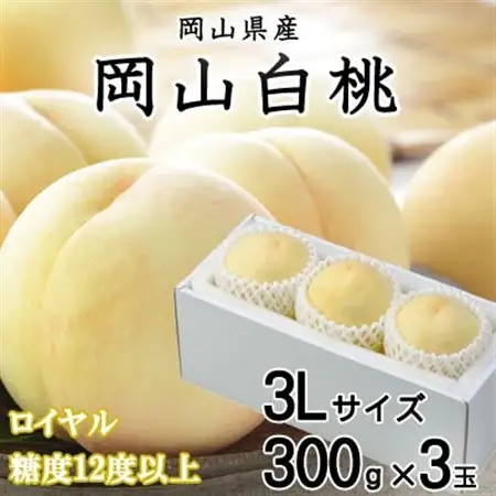 【先行受付】岡山白桃 ロイヤル 3玉×300g(3Lサイズ) 岡山県産【配送不可地域：離島・北海道・沖縄県】【1305727】
