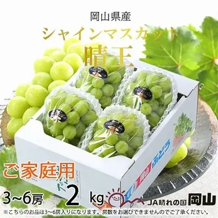 【2026年8月下旬より発送】ご家庭用　岡山県産　シャインマスカット　晴王　2kg(3～6房)【配送不可地域：離島】【1409730】